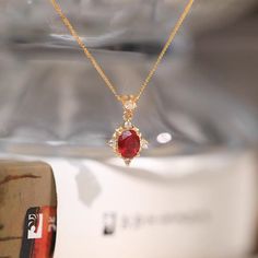 Materials: 18k Gold Plated over Solid Sterling Silver Body - Hypoallergenic and Tarnish-Free Cubic Zirconia Synthetic Ruby Length: 40cm + 5cm extension Silver Bodies, Romantic Jewelry, Glassine Bags, Romantic Jewellery, Ruby Necklace, July Birthstone, Jewelry Pouch, Jewelry Gift Box, Ring Necklace