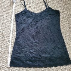 Nwot Black Spaghetti Strap Camisole Top. Never Worn Too Small. Bundle And Save I Have A White One In My Closet Too Lace Camisole Tank Top With Straps, Lace Cami Tank Top With Straps, Lace Camisole With Straps, Sleeveless, Lace Cami Tank Top With Adjustable Straps, Lace Tank Top With Adjustable Spaghetti Straps, Black Stretch Camisole With Delicate Straps, Lace Camisole With Spaghetti Straps For Night Out, Black Lace Trim Spaghetti Strap Camisole, Black Camisole With Delicate Straps For Spring