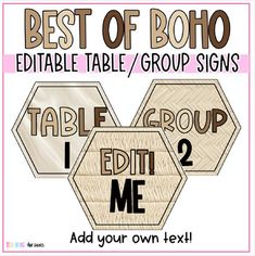 the best of boho table / group signs