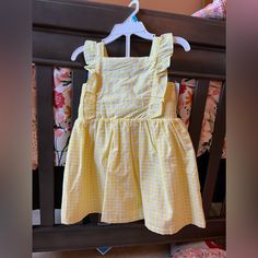 Nwt 24m Carters Dress Yellow And White Gingham Bloomers To Match Cute Yellow Sundress With Ruffles, Cute Yellow Ruffled Sundress, Yellow Sleeveless Sundress For Playtime, Playful Yellow Ruffled Dress, Playful Yellow Dress With Ruffles, Playful Yellow Dress For Playwear, Casual Yellow Playwear Dresses, Fitted Yellow Dress For Playtime, Casual Yellow Dresses For Playwear