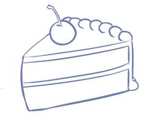 a drawing of a slice of cake with cherries on top