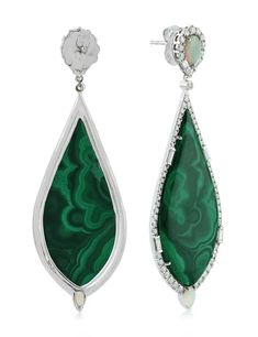 Luxury Green Earrings With Polished Finish, Luxury Teardrop Cabochon Jewelry, Luxury Sterling Silver Earrings With Gemstone Accents, Luxury Green Multi-stone Earrings, Luxury Drop Multi-stone Jewelry, Formal Malachite Jewelry With Polished Finish, Luxury Green Sterling Silver Earrings, Luxurious Green Sterling Silver Earrings, Elegant Silver Malachite Jewelry