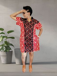 This Beautiful attire is handmade with love and perfect for any event as it can be dressed up with accessories or worn as casual. It provides a unique and visually captivating attire crafted for comfort! It enables you to make a bold fashion statement while embracing the beauty and diversity of vibrant African prints.  Durable lasting quality Ankara cotton. Red Ankara Fabric Short Sleeve Dress, Traditional Cotton Party Dress, Cotton Short Sleeve Dress For Casual Wear, Red Ankara Fabric Party Dress, Red Ankara Party Dress, Black Cotton Dress With Batik Print, Red Cotton Patchwork Dress, Red Fitted Ankara Dress, Summer Short Sleeve Mini Dress In Ankara Fabric