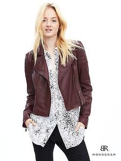 BR Monogram Burgundy Leather Moto Jacket Br Monogram, Monogram Jacket, Burgundy Leather Jacket, 2015 Style, White Leather Jacket, Burgundy Jacket, Black Moto Jacket, Womens Windbreaker, Fabulous Clothes