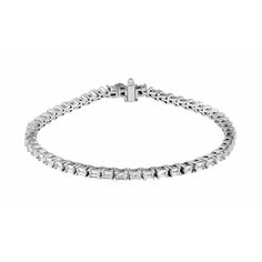 This exquisite lab-grown diamond bracelet is a work of art with 5 carats total weight. The primary stone size is 3 x 2.1 mm in size diamond bracelet is 7" in length. These emerald-cut diamonds have a clarity of SI with a color of G-H. This bracelet features a 4-prong box clasp and is available in a 14K gold setting. Classic Emerald Cut Cubic Zirconia Bracelets, Emerald Cut Cubic Zirconia Bracelet With Prong Setting, Classic Diamond White Bracelet With Baguette Diamonds, Classic Diamond White Bracelets With Baguette Diamonds, Classic Bracelet With Diamond White Baguette Diamonds, Classic Tennis Bracelet With Baguette Cubic Zirconia, Classic Bracelets With Baguette Cubic Zirconia Diamonds, Classic Tennis Bracelet With Baguette Diamonds, Emerald Cut Diamond Jubilee Bracelet