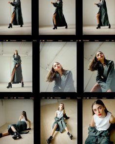 a series of photos showing different poses of a woman