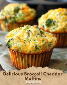 delicious broccoli cheddar muffins with cheese on top