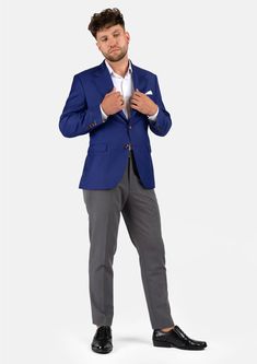 A distinct and striking look, the Ellis Royal Blue Twill jacket is custom made for those who want to make a statement. The vibrant color features a subtle hint of purple for a bold look. Exude confidence in this royal blue blazer. Royal Blue Blazer, Royal Blue Blazers, Exude Confidence, Body Posture, Body Proportions, Twill Jacket, Fabric Samples, Royal Blue, Custom Made