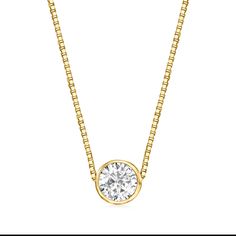 Ross-Simons - .33 Carat Bezel-Set Diamond Necklace in 14kt Yellow Gold. 18". This divine diamond essential will lead a long life in your jewelry box. The stunning .33 carat round brilliant-cut diamond scintillates as it's highlighted by the shine of a polished 14kt yellow gold bezel setting. Necklace suspends from a box chain. Springring clasp, bezel-set diamond necklace. Diamond birthstones are the perfect gift for April birthdays. Diamond Birthstone, Diamond Jewelry Necklace, Necklace Diamond, Fine Jewelery, Bezel Set Diamond, Fine Jewellery Necklace, Box Chain, Round Brilliant Cut Diamond, Diamond Stone