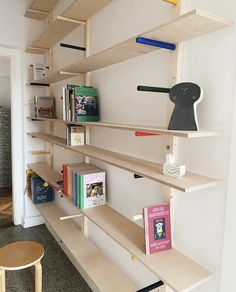 the bookshelves in this room are made out of plywood