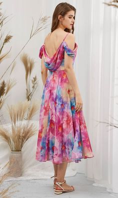 Pink Floor-length Chiffon Dress, Multicolor Fitted Chiffon Dress For Party, Fitted Multicolor Chiffon Party Dress, Pink Flowy Chiffon Dress, Pink Chiffon Summer Formal Dress, Pink A-line Chiffon Dress For Evening, Multicolor Chiffon Dress With Flowy Skirt, Pink Chiffon Dress For Summer Formal Events, Summer Formal Pink Chiffon Dress