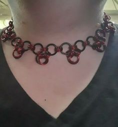 Black & Red Chainmail Metal Gothic Lace Choker Adjustable Black Chainmail Jewelry, Black Metal Chainmail Necklace, Diy Jump Rings, Jump Ring Jewelry, Scale Mail, Chainmail Necklace, Gothic Lace, Lace Choker, Chain Mail