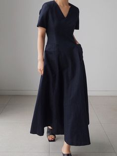 Navy Blue Midi Dress, Cotton Long Dress, Leisure Fashion, Khaki Dress, Pleated Midi Dress, Summer Party Dress, Daily Dress, Long Maxi Dress, Elegant Woman