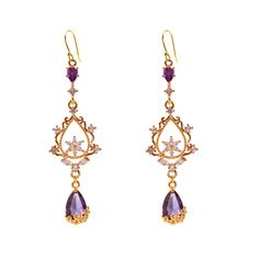 PRICES MAY VARY. ♥ 【Beautiful and Light Weight 】 This Italian baroque purple flower earring has a size of 2.36 inches (6 cm) * 0.8 inches (2 cm), which is exaggerated, conspicuous and beautiful. Weight: 0.28 oz (8 g) (a pair of earrings), not heavy, comfortable to wear for a long time. Earhook material: 925 silver plated 18K gold (nickel free, anti allergic, not easy to fade), pendant material: purple zircon+white zircon+brass plated gold+brass plated 18k gold (nickel free, not easy to fade Purple And Gold Earrings, 1800s Earrings, Dark Green Art, Medieval Earrings, Hoco 2024, Green Art Deco, Princess Earrings, Flowers Earrings, Italian Baroque