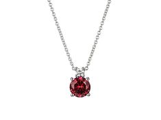 1.00ct Round Red Lab Created Ruby With 0.07ct Round White Lab Grown Diamond Rhodium Over Sterling Silver Necklace. Measures Approximately 18"L x 0.25"W. Spring Ring Clasp. 2" Extender. Ruby Silver Necklace, White Gold Ruby Necklaces With Brilliant Cut, White Gold Ruby Necklace With Brilliant Cut, Red Diamond Necklace With Brilliant Cut, Red Diamond Cut Necklace, Fine Jewelry Red Diamond Necklace With Brilliant Cut, Red Round Diamond Necklace For Anniversary, Red Diamond Round Necklace For Anniversary, Red Round Necklace With Brilliant Cut