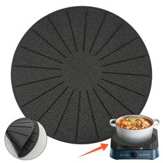 an image of a pot holder with the lid open and cooking mat in front of it