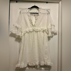 White Dress Lightly Lined - New With Tag - Size Large - Measurements: Length 33 Inches, Sleeve Length 13 Inches, Pit To Pit 18.5 Inches, Waist 32 Inches. White Bohemian Dress, White Bohemian, Bohemian Dress, White Dress, Color White, Angel, Sleeve Length, Mini Dress, Womens Dresses