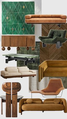 a collage of furniture and decor items in various colors, shapes, and sizes