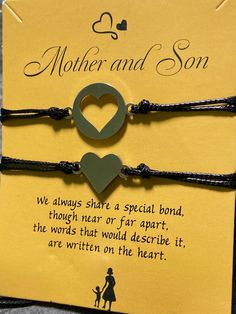 Mother and son, we always share a special bond, though, near or far apart, the words that would describe it, are written on the heart. Adjustable 2 piece set Mother Son Jewelry, Adjustable Black Heart Bracelet For Mother's Day, Adjustable Bracelets For Mother's Day, Inspirational Adjustable Bracelets For Mom, Adjustable Heart Bracelet For Couples Gift, Meaningful Bracelets For Best Friend And Mother's Day, Personalized Couples Bracelets For Mother's Day, Personalized Black Heart Bracelet For Mother's Day, Meaningful Bracelets As Mother's Day Gift