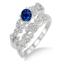 a blue and white diamond ring set