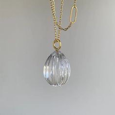 Rosanne Pugliese Rock Crystal Fluted Drop Necklace – Meeka Fine Jewelry Elegant Necklace With Large Clear Pendant, Elegant Clear Necklace With Large Pendant, Elegant Clear Teardrop Pendant Necklace, Newport Ri, Yellow Gold Chain, Crystal Drop, Rock Crystal, Drop Necklace, Chain Ring