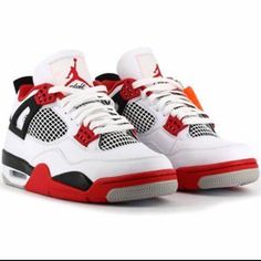 Jordan 4 Retro. Brand New In A Box Red Air Jordan 4 High-top With Rubber Sole, Red High-top Air Jordan 4 With Rubber Sole, Nike Jordan Shoes White With Rubber Sole, Sporty White Air Jordan 4 For Casual Wear, White High-top Air Jordan 4 Sneakers, White Lace-up Air Jordan 4 Streetwear, White Air Jordan 4 Lace-up For Streetwear, White High-top Air Jordan 4 For Sports, White High-top Air Jordan 4 Sports Shoes