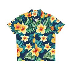 Nothing says "I love summer" like a Hawaiian shirt, and now, you can make this iconic garment even better by adding your own art to it. Made to have a boxy fit and a notch lapel collar that are perfect for any laidback scenario, these shirts come with a handy chest pocket and a 95% polyester and 5% spandex fabric for silky comfort. Choose between black or white buttons & customize it to taste.  .: Material: 95% polyester, 5% spandex .: Medium fabric (7.23 oz/yd²(245 g/m .: Boxy fit .: Chest pocket .: Black or white button options .: Sewn-in label Summer Printed T-shirt With Camp Collar, Multicolor Hawaiian T-shirt For Summer, Hawaiian Floral Print Cotton Camp Shirt, Multicolor Cotton Hawaiian Shirt For Summer, Summer Multicolor Cotton Hawaiian Shirt, Multicolor Cotton Hawaiian Summer Shirt, Summer Multicolor Floral Print Short Sleeve Shirt, Multicolor Floral Print Short Sleeve Shirt For Summer, Hawaiian Cotton Camp Shirt With All Over Print