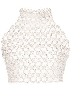 The Adage bustier from Vanina featuring white, faux-pearl embellishment, bead embellishment, cropped, high neck, sleeveless, open back, rear button fastening and silk lining. We've partnered with Good On You — an independent agency that rates how brands perform in relation to their impact on the planet, people and animals, with a multi-criteria rating simplified to a five points scale. In order to be awarded our conscious label, larger brands need to score a minimum of four out of five ('Good'), while smaller brands must score at least three out of five ('It's A Start'). This item comes from a brand rated three out of five ('It's A Start') by Good on You. Please note, this is a brand-level rating and does not guarantee that this product is made with conscious materials.. Learn more about w Bead Embellishment, Lace Knitting Patterns, High Neck Sleeveless, Tumblr Fashion, Five Points, Silk Organza, Kpop Outfits, Lace Knitting, Size Clothing