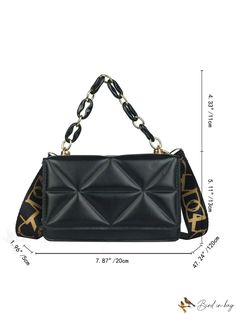 BirdinBag - Compact Embossed Square Bag with Geometric Chain Detail Office Shoulder Box Bag With Chain Strap, Rectangular Office Bag With Chain, Office Rectangular Bag With Chain, Trendy Black Square Flap Bag, Trendy Top Handle Bag With Chain Strap, Trendy Office Shoulder Bag With Chain, Trendy Chain Shoulder Bag For Office, Rectangular Flap Bag With Chain For Evening, Square Office Bag With Chain Detail