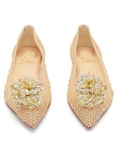 Christian Louboutin MARENUDE Crystal Strass Flower Mesh Ballet Flats Shoes $1345 Christian Louboutin MARENUDE Crystal Strass Flower Mesh Ballet Flats Shoes $1345 Click images to enlarge Description Christian Louboutin mesh and leather ballet flats with crystal beading and metallic fabric flower appliqué. Flat heel. Pointed toe. Slip-on style. Signature red leather sole. Made in Italy.   Size: 36.5 EU (Insole: 9.5"). Size: 37.5 EU (Insole: 9.75"). Typically CL shoes run small.  Brand New in the b Christian Louboutin Flats, Luxury Flat, Fancy Flats, Luxury Flats, Metallic Fabric, Flats Shoes, Leather Ballet Flats, Ballet Flat Shoes, Black Flats