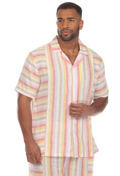 Mojito Men's Causal Beach Resort Wear Shirt with Pinstripe Print Linen Blend Short Sleeve Button Down Fit and Care: Machine wash cold with like colors on delicate cycle. Use only non-chlorine bleach if needed. Line dry and warm iron. May dry-clean. Machine Washable Lightweight, soft Linen blend fabric, comfortable, breathable Flowy comfortable fit Imported Fabric Content: 55% Linen 45% Rayon SKU: M-5433 Havana Nights Dress, Beach Resort Wear, Resort Wear Beach, Shirt Linen, Clean Machine, White Party, Printed Linen, Beach Resort, Linen Clothes