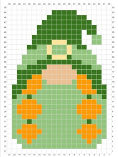 a cross stitch pattern with an image of a man wearing a green hat and oranges