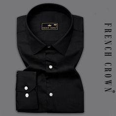 Step into the realm of elegance with this Jade Black Super Soft Premium Cotton Designer Shirt. The white thread accents exude a sense of understated luxury. Experience unparalleled comfort and effortless style in this versatile wardrobe staple. Perfect for those who appreciate timeless elegance with a contemporary twist. Make a statement without saying a word with our Jade Black Super Soft Premium Cotton Designer Shirt. Fused collar and cuffs, collar stand and flat felled side seams provide stru Luxury Button-up Dress Shirt With Button Cuffs, Luxury Black Button-up Shirt, Black Crew Neck T-shirt With Button Closure, Luxury Black Polo Collar T-shirt, Luxury Washed Black Cotton T-shirt, Types Of Textiles, Luxury Experience, Cotton Shirts For Men, Versatile Wardrobe