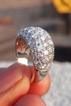 ✦ 𝐈𝐭𝐞𝐦 𝐃𝐞𝐭𝐚𝐢𝐥𝐬 Moissanite Chunky Bombe Ring, Dome Statement Rings For Women, Dome Anniversary Rings, Ladies Cocktail Style Ring, Pave Cluster Ring, Simulated Diamond Bombe Ring, Chunky Dome Ring ▪️𝐌𝐞𝐭𝐚𝐥: ► Solid 10K Yellow/White/Rose Gold ► Solid 925 Sterling Silver  ► Rhodium Plated  ▪️𝐒𝐢𝐦𝐮𝐥𝐚𝐭𝐞𝐝 𝐃𝐢𝐚𝐦𝐨𝐧𝐝 𝐃𝐞𝐭𝐚𝐢𝐥𝐬: ► Color: D/White ► Clarity: VVS1 ► Stone Shape: Round Cut  ► Total Carat Weight: 4.98 Ct  ▪️𝐌𝐨𝐢𝐬𝐬𝐚𝐧𝐢𝐭𝐞 𝐃𝐞𝐭𝐚𝐢𝐥𝐬: ► Color: EF / Nea Wedding Wide Band Ring With Brilliant Cut, Wide Band Wedding Ring With Brilliant Cut, Fine Jewelry Rings With Brilliant Cut And Thick Band, Diamond Thick Band Jewelry As Gift, Diamond Wide Band Ring Fine Jewelry, Anniversary Diamond Ring With Thick Band, Formal Diamond Jewelry With Thick Band, Formal Thick Band Jewelry With Brilliant Cut, Wedding Wide Band Open Ring With Brilliant Cut