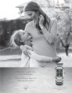 an advertisement for patek watches featuring two women