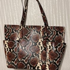 Antonio Melani Bella Tote Neutral Snake Print Large Handbag/Tote.New W/Tags. One Interior Pocket And Two Outer Side Pockets. Large Brown Rectangular Shoulder Bag, Large Brown Satchel For Daily Use, Large Brown Chic Satchel, Large Brown Rectangular Bag, Chic Large Brown Satchel, Large Rectangular Brown Bag, Large Brown Shoulder Bag For Travel, Large Brown Rectangular Satchel, Large Rectangular Brown Satchel