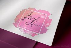 a pink and white envelope with the words brand name on it