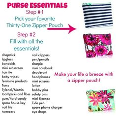 Purse Essentials List, Purse Necessities, Mom Purses, Thirty One Purses, What's In My Purse, Purse Essentials, Handbag Essentials, Essentials List, Thirty One Bags