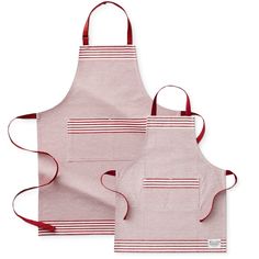 two aprons with red and white stripes on them