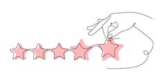 a hand reaching for five pink stars on a white background