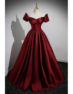 10% off now! simple satin burgundy long ballroom evening gown with short sleeves online. Sheprom offers formal, party, casual & more style dresses to fit your special occasions. Formal Dresses For Ball, Prom Dresses For 11-12, Crimson Ball Gown, Dark Red Flowy Dress, Red Satin Ball Gown, Dark Red Dress Long Elegant Classy Ball Gowns, Elegant Ball Gowns Evening Dresses, Deep Red Dress Formal, Red Party Dress Classy