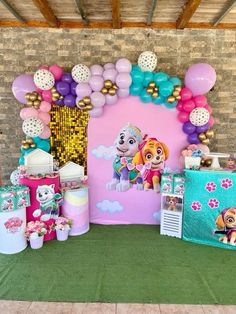 the paw patrol birthday party with balloons and decorations