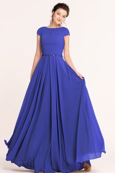 Modest LDS Sapphire Blue Bridesmaid Dresses Cap Sleeves Modest Blue Prom Dresses, Modest Blue Dress, Cobalt Blue Weddings, Sapphire Blue Color, Modest Prom Dress, Blue Evening Gowns, Beautiful Bridesmaid Dresses, Modest Bridesmaid Dresses, Wedding Colors Blue