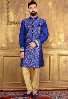 Woven Art Silk Jacquard Sherwani in Blue Sour Patch Kid Costume, Toddler Astronaut Costume, Ghost Bride Costume, Indowestern Sherwani, Asymmetrical Wedding Dress, Strapless Wedding Dress Mermaid, Junior Formal Dresses, Top Wedding Dress Designers, Stranger Things Costume