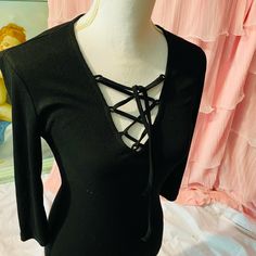 Black Bodysuit Never Worn. Lace Up Top. Nwt. Spring Black Bodycon Bodysuit, Black Bodycon Bodysuit For Spring, Cream Bodysuit, Lace Up Top, Sleeveless Bodysuit, Suede Lace, Bb Dakota, Black Bodysuit, Body Suit