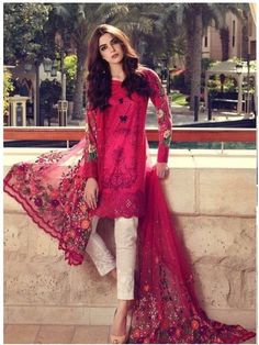 Lawn Dress Contrast Colour Thread Work Sleeves Net Dubatta – Nameera by Farooq Red Spring Dupatta, Spring Red Dupatta, Red Salwar Kameez With Dupatta For Spring, Elegant Multicolor Lawn Suit With Sheer Dupatta, Red Dress With Dupatta For Spring, Red Long Sleeve Salwar Kameez For Spring, Unstitched Red Lawn Suit For Summer, Red Unstitched Lawn Suit For Summer, Red Long Sleeve Georgette Lawn Suit