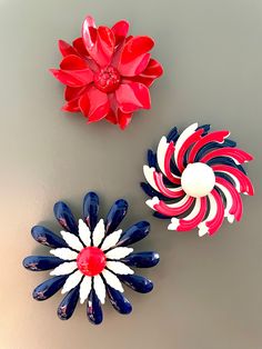 Vintage Patriotic Flower Power! Let's celebrate the USA!Show off your American spirit in your space with these fun vintage flower brooch magnets! I took vintage brooches and turned them into magnets. These magnets are perfect for decorating your refrigerator, cubicle, whiteboard or locker! This set of 3 comes packaged in an organza bag ready for gifting :) For additional vintage goodies, please visit FatFloozy Vintage at https://fatfloozyvintage.etsy.com Retro Flower Brooches For Collectors, Patriotic Flowers, Vintage Patriotic, American Spirit, Brooch Vintage, Let's Celebrate, Enamel Flower, Cubicle, Flower Pins