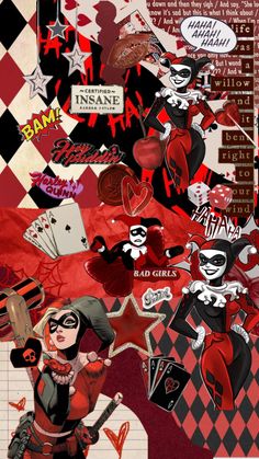 a collage of harley and harley's characters in red, black and white