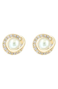 Freshwater pearls add an air of elegance to 14-karat-gold earrings with a diamond halo for an extra dose of shine. 0.31"W x 0.35"L Post back Pearl size: 4mm Total diamond weight: 0.14ct. Color: H–I Clarity: I1–I2 14k gold/freshwater pearl/diamond Made in the USA Diamond Guide Pearl Halo, L Post, Halo Earrings, Diamond Guide, Pearl Diamond, Pearl Stud Earrings, Pearl Size, Diamond Halo, Bling Bling