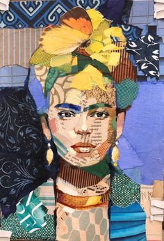 an altered collage of a woman's face with flowers in her hair and clothes